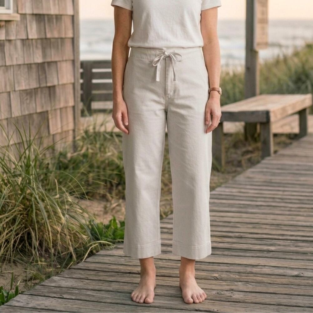 J.Crew Drawstring Wide Leg Pants Beige Minimalist Neutral Size 4